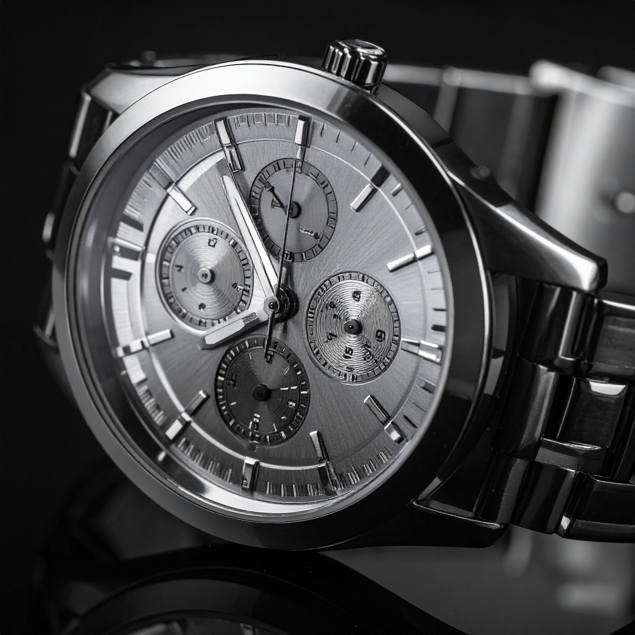 Stylish Silver Metal Wristwatch with Detailed Subdials